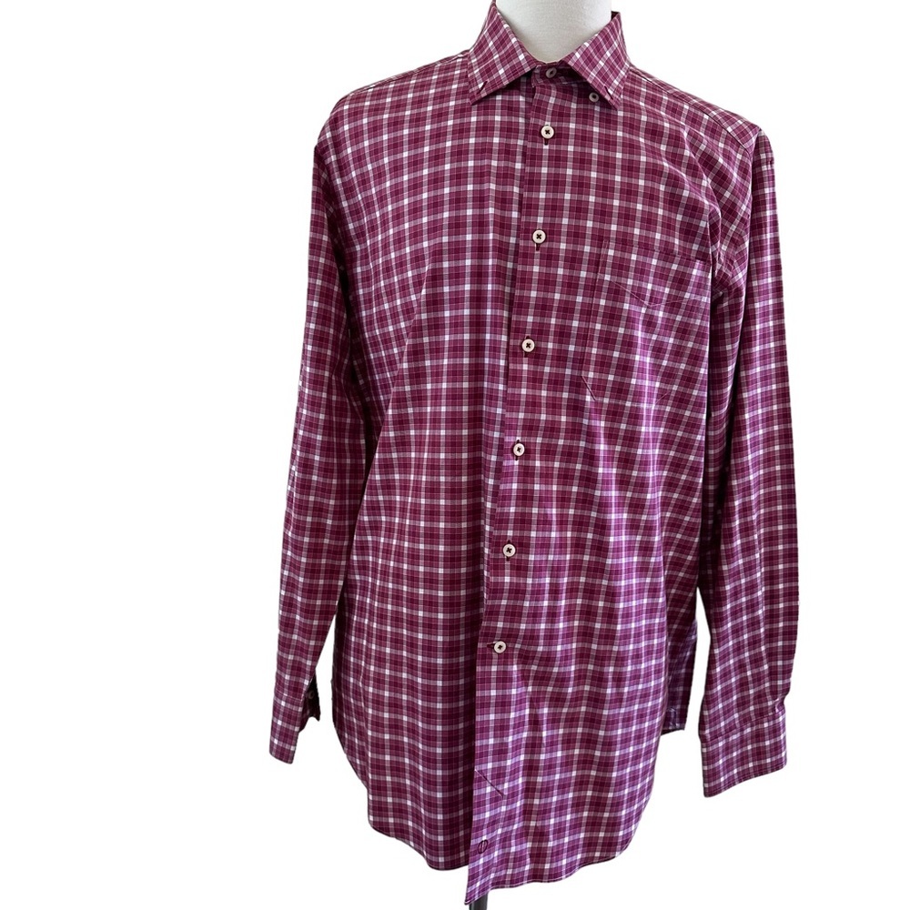 David Donahue Men’s Plaid Long Sleeve Button Down Shirt Red Size XL